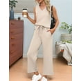 thumbnail image 4 of Two Piece Sets for Women Summer Outfits Lounge Sets Mock Neck Tops Wide Leg Crop Pants Vacation Travel Outfits L, 4 of 8