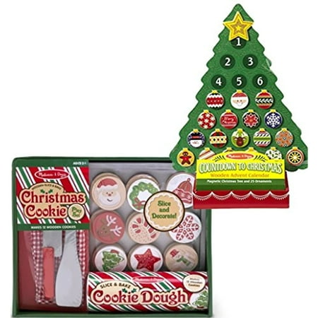 Bundle Includes 2 Items - Melissa & Doug Countdown to Christmas Wooden Advent Calendar - Magnetic Tree, 25 Magnets and Melissa & Doug Slice and Bake Wooden Christmas Cookie Play Food Set