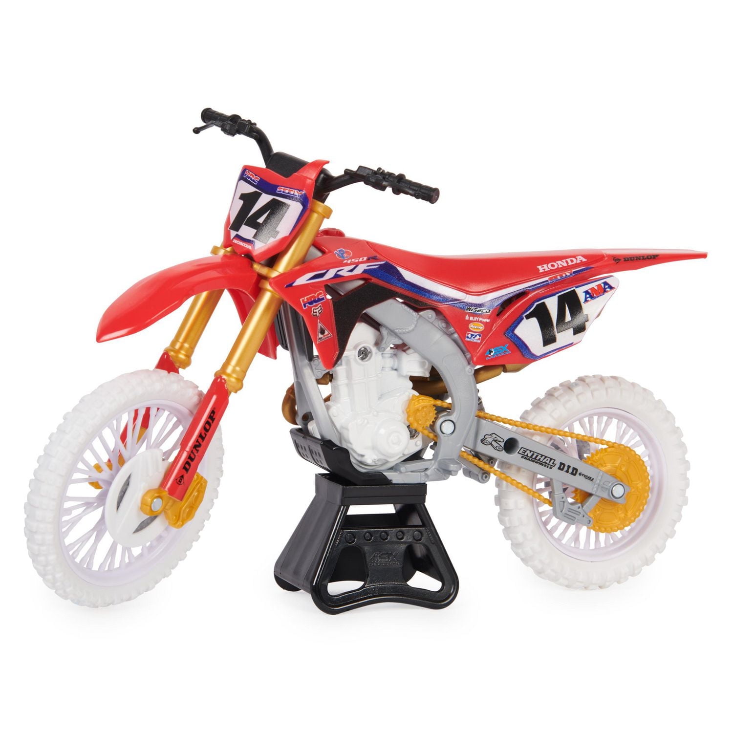 Supercross, Moto authentique de Cole Seely en métal moulé à l'échelle 1:10 avec figurine motocycliste, pour les enfants et les collectionneurs à partir de 5 ans