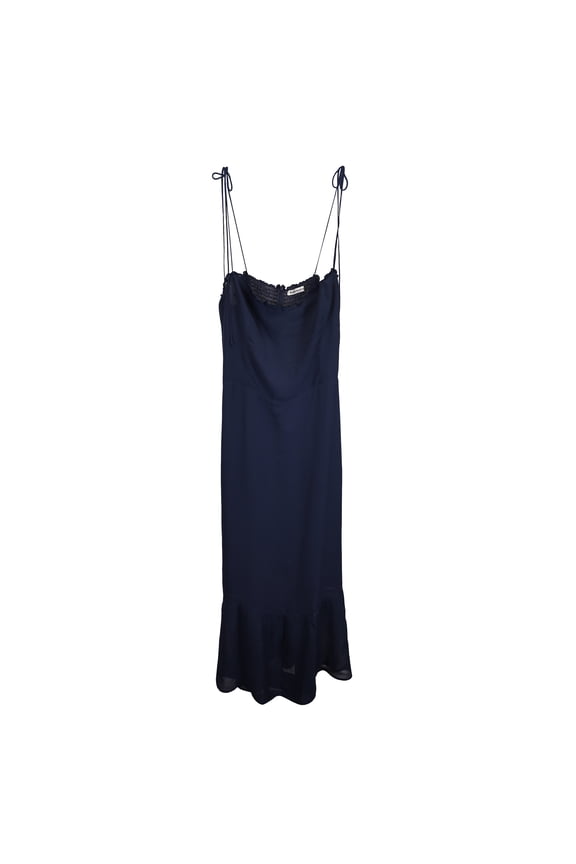 Pre-Owned Reformation Enya Midi Self-Tie Dress in Navy Blue Viscose