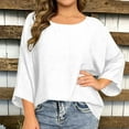 thumbnail image 6 of Oversized Cotton Gauze Shirts for Women Round Neck 3/4 Sleeve Tops Summer Casual Loose Beach Vacation Tees, 6 of 9