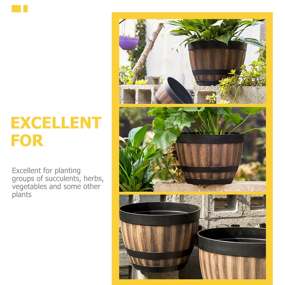 TUIBELYN Imitation Wooden Planter Vintage Large Capacity Plastic Flower Pot for Garden Yard