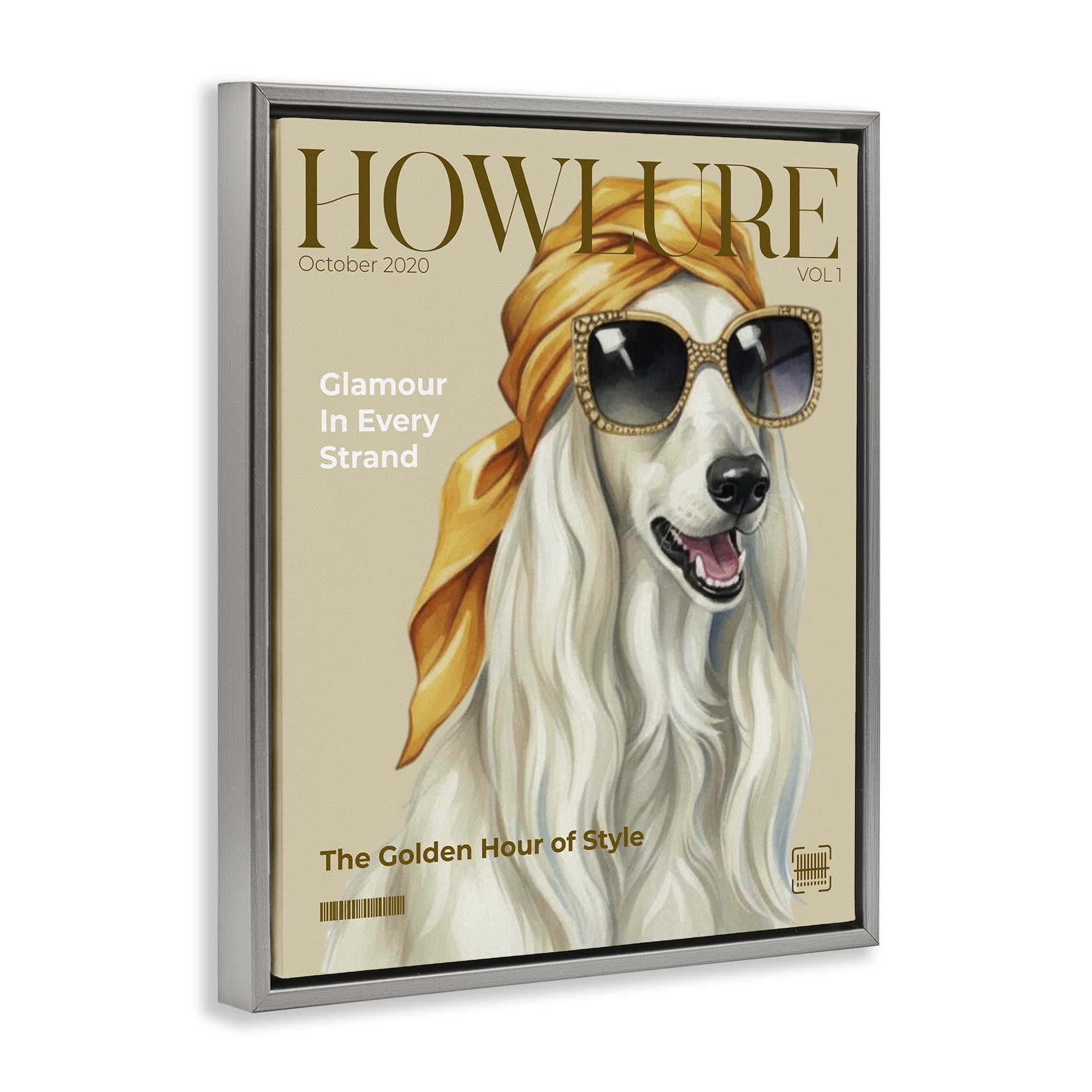 Stupell Industries Howlure Dog Fashion Magazine Gray Framed Floater Canvas Wall Art, design by A Barefoot Stylist