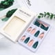 thumbnail image 4 of Uñas postizas cortas con pegamento, 24 piezas de uñas postizas de aguja con patrón de hojas, uñas francesas de color verde oscuro, bonitas puntas ovaladas cortas, 4 of 4