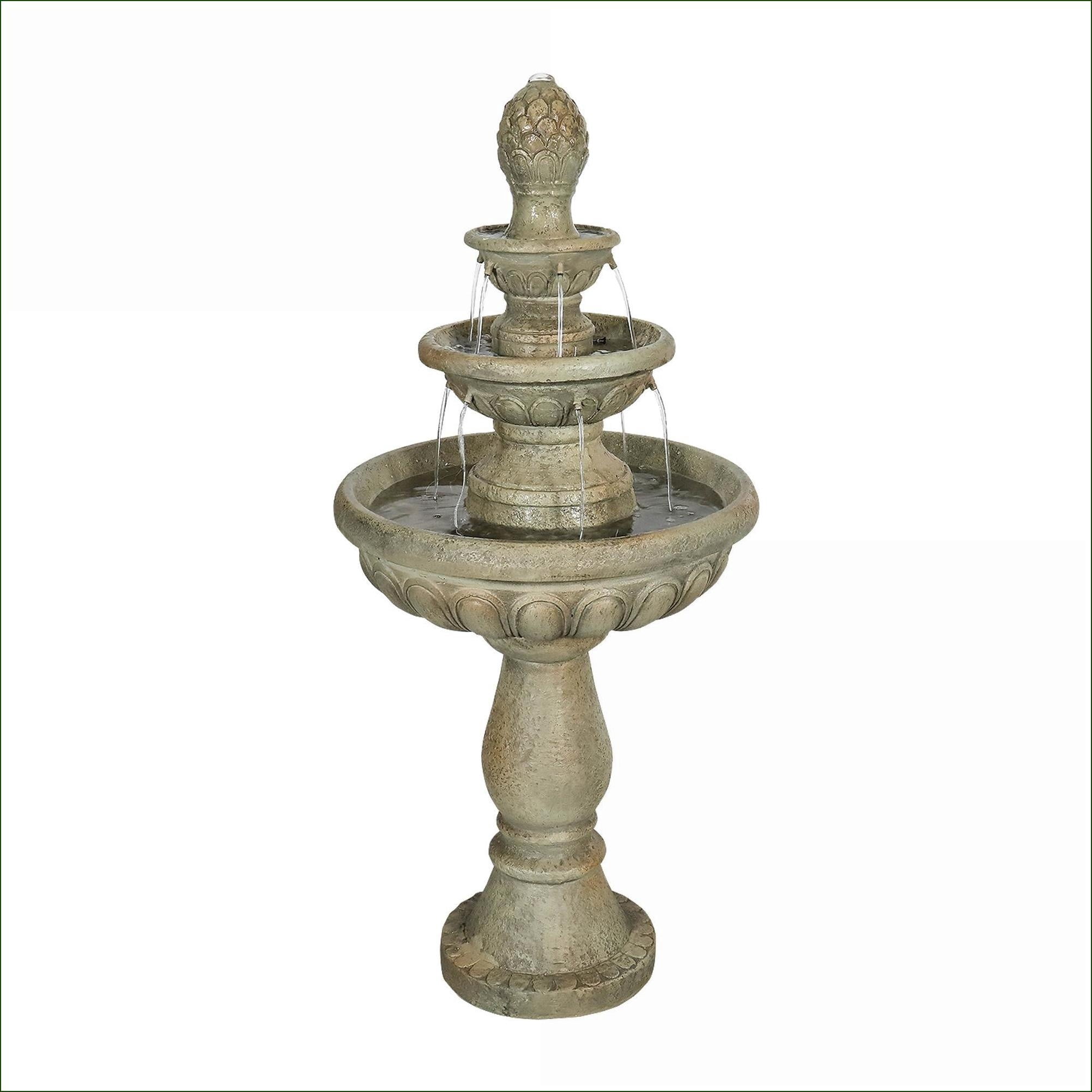 Fountains | 3-Tier Modern 42.5" Outdoor Water Fountain for Garden Patio Yard, Includes UL Pump, Tan Brown Finish | Concrete / Cement | Brown