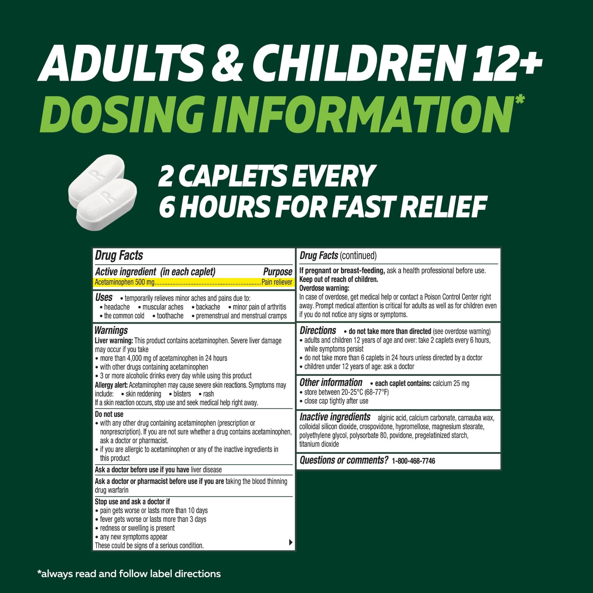 (2 pack) ​​Excedrin Rapid Relief Caplets, 500Mg Acetaminophen, Fast Pain Relief In 15 Minutes, 20 Count