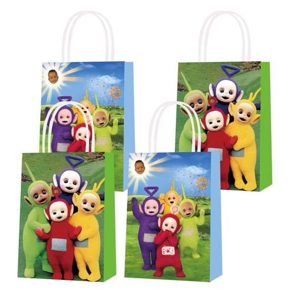 16 Pcs For Teletubbies Movie Theme Party Bags,Themed Candy Gift Bags,2 Styles with Handles,Ideal for Candy and Snack Bags for Boys Girls Birthday Decorations and Celebrations