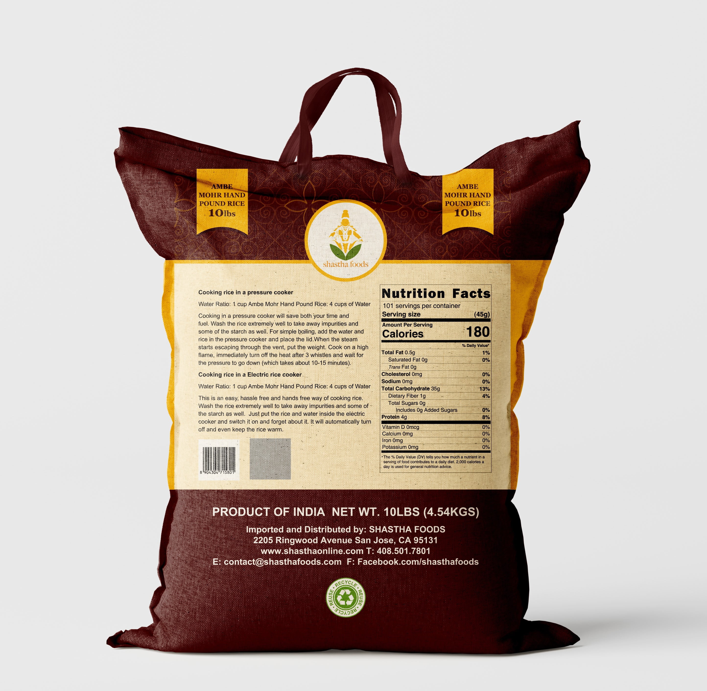 Shastha Ambe Mohr Rice 10 lbs (Pack of 1)