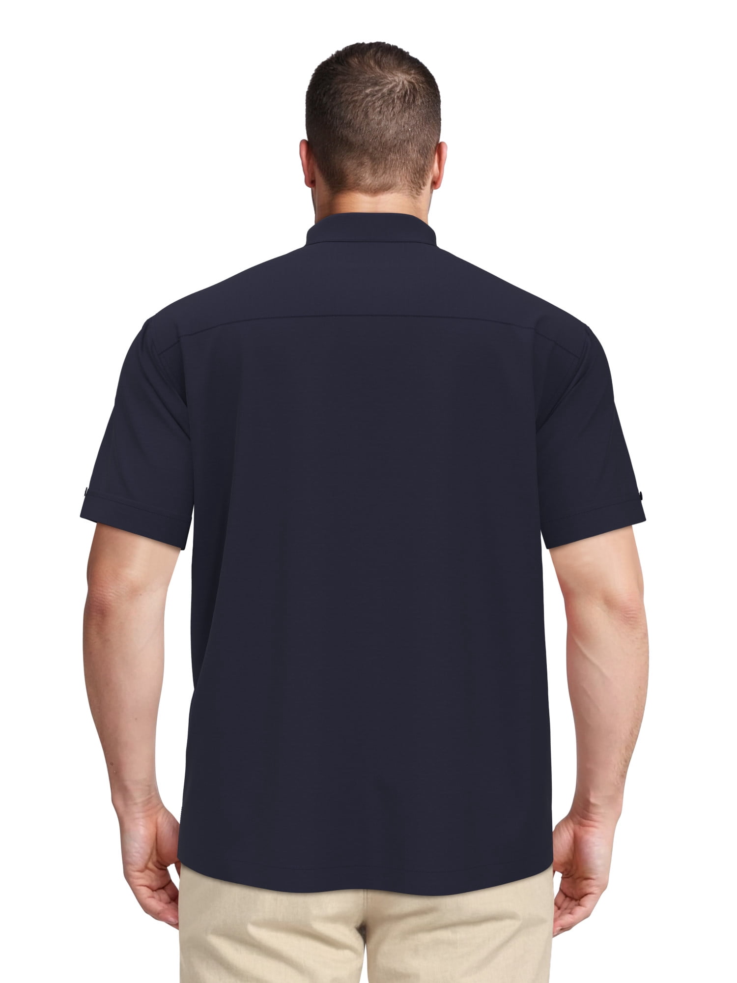Havanera Men's and Big Men's Leaf Embroidered Panels Short Sleeve Button-Down Shirt, Sizes S-5XL
