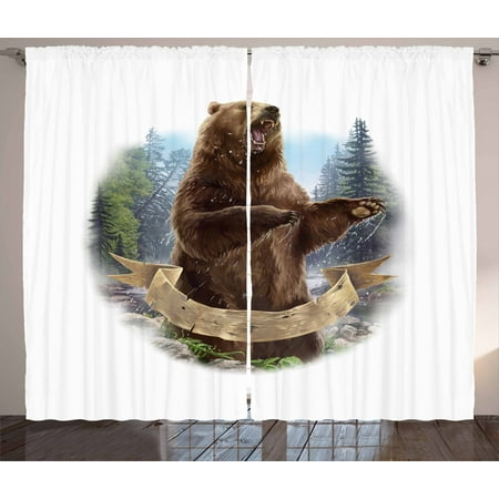Bear Curtains 2 Panels Set Angry Mammal Carnivore Attacking