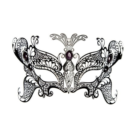 Metal Butterfly with Rhinestones One Size Laser Cut Half Mask, Black