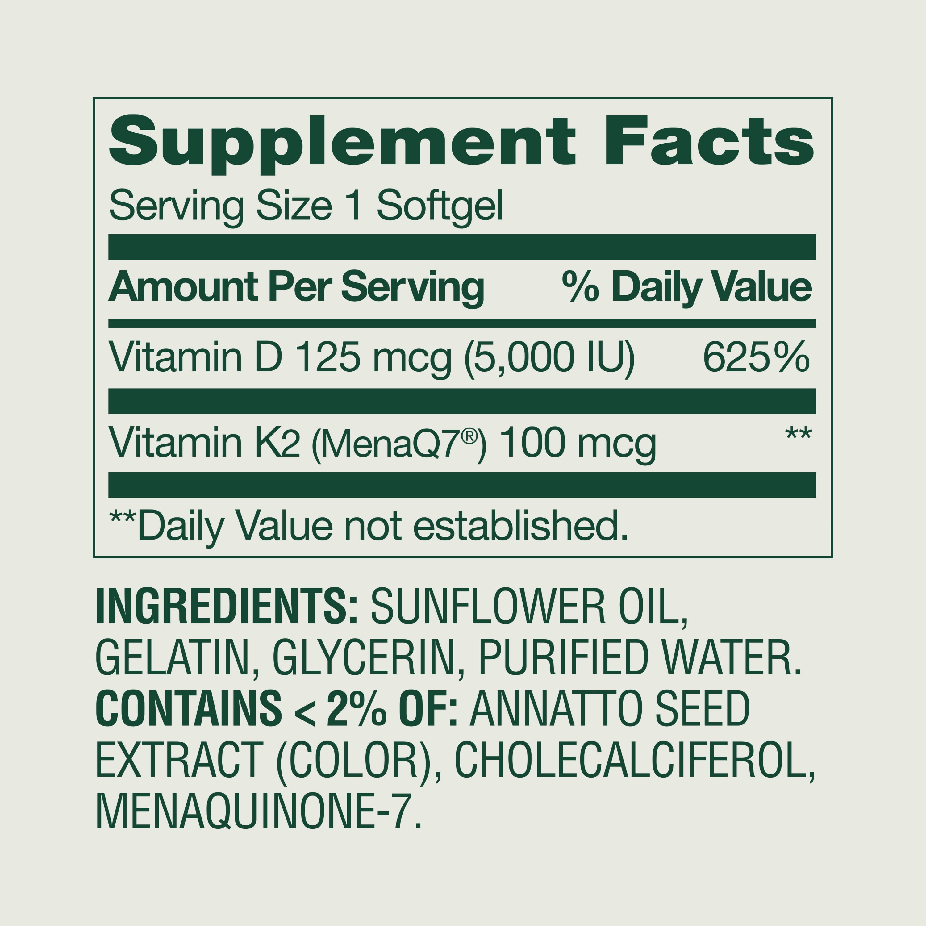 (3 pack) Spring Valley D3 125 mcg + K2 (100 mcg) for Bone Health Softgels, 120 Count
