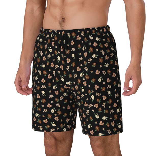 Balery Flower Pattern On Black Bañador para hombre, shorts de playa de secado rápido con entrepierna y forro de compresión-X-Large