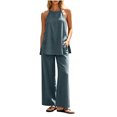 thumbnail image 2 of Cagogo Women's Halter Neck Sleeveless Tank Top Pants Set Solid Casual Boho Beach Outfit Two Piece Lounge Set Summer Cruise Vacation Clothes, Navy 2XL, 2 of 7