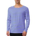 thumbnail image 1 of Camisea rayas pahombre, cuello redondo, manlarga, informal, de algodón, camiseta, top 46, rayas azul marino, 1 of 5