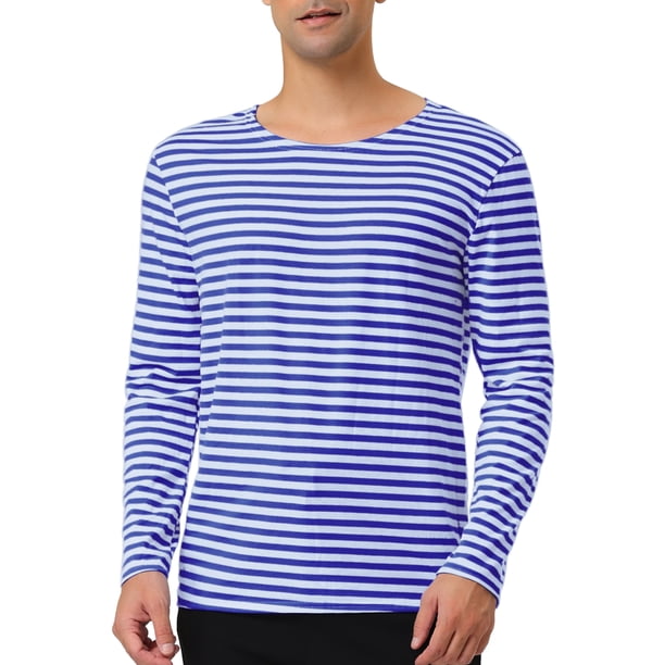Camisea rayas pahombre, cuello redondo, manlarga, informal, de algodón, camiseta, top 46, rayas azul marino