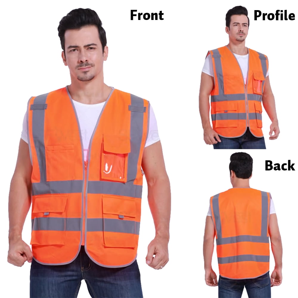 Toptie Class 2 High Visibility Mesh Safety Vest With 9 Pockets and Reflective Strips, Meets ANSI/ISEA Standards
