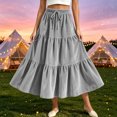thumbnail image 2 of Ihhxva Pleated Skirt for Women Velvet Tiered Long Drawstring Maxi Elastic Waist Winter Holiday Gathering S-2XL, 2 of 9
