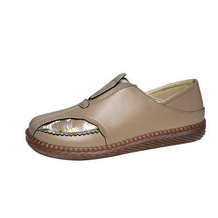 

Luiyenes Shoes Flower Women s Casual Leather Printed Soft Retro Sleeve Sole Flat Women s Pumps