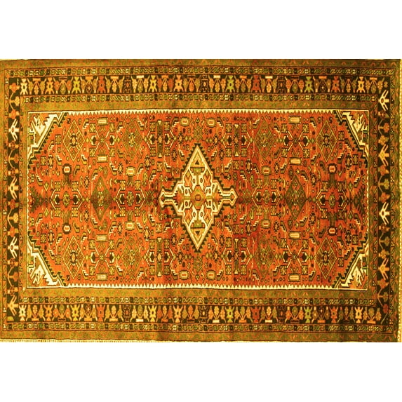 Ahgly Company Machine Washable Indoor Rectangle Persian Yellow Traditional Area Rugs, 3' x 5'