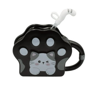 Total Click - Tazon Taza De Ceramica Con Bombilla Huella Gatito Negro