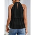 thumbnail image 4 of Women'S Layered Ruffle Hem Sleeveless Halter Chiffon Blouse Flowy Tank Tops Black XXL, 4 of 8