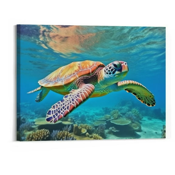 Orinice  Sea Turtle Wall Decor Tropical Canvas Wall Art Prints Hawaii Turtle Picture Gift Florida Sea Life Teal Watercolor Ocean Animal Painting Pictures for Bathroom Room Decor20x16inch 20x16in