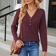 thumbnail image 4 of T-shirts pour Femmes Mode Décontractée Chemise à Manches Longues Col en V Hauts Décontractés Chemise Femmes Rouge TG, 4 of 4