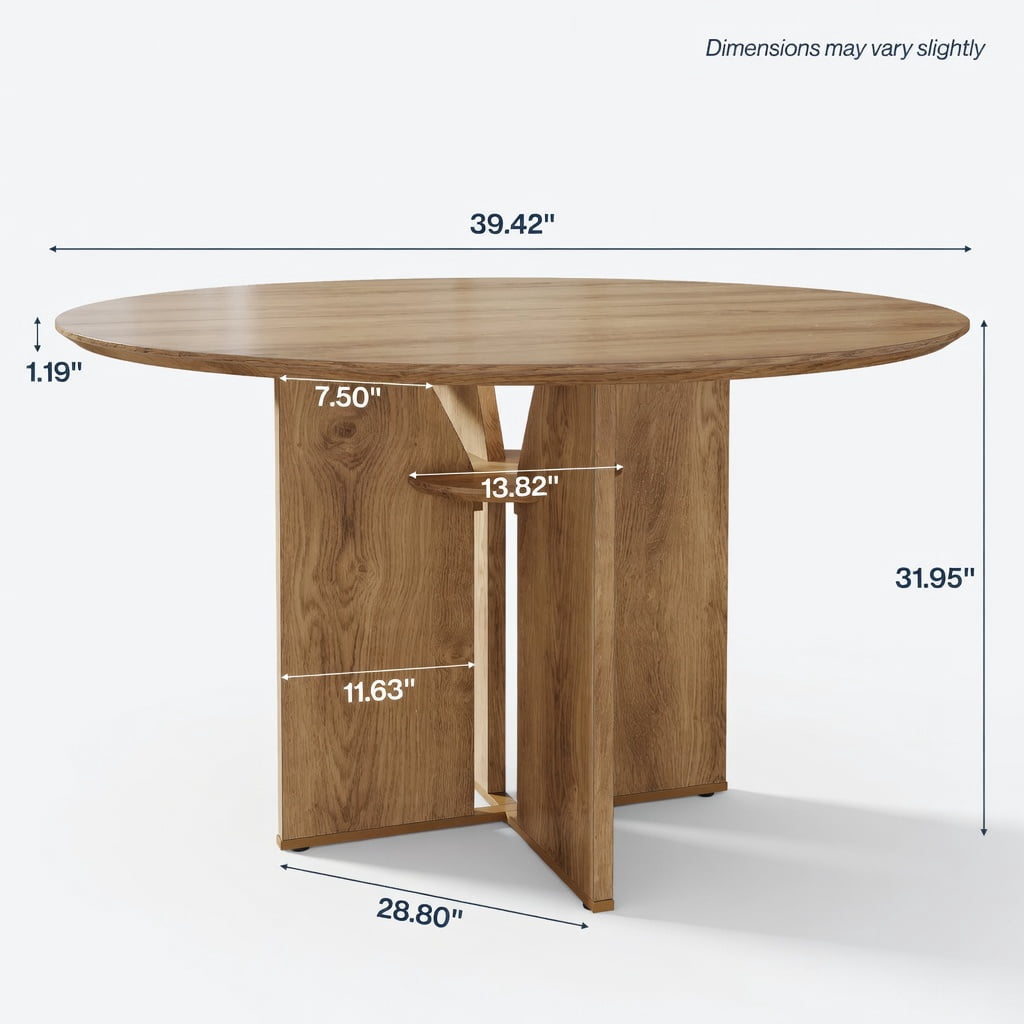 Hommoo 39.37 Inch Round Dining Table with Lower Storage Shelf, Modern Farmhouse Wood-Look Kitchen Table for 2-4 People, Natural