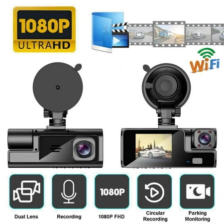 1080P FHD Dash Cam with Built-In WiFi, Front and Inside Recording, 140° Wide Angle, 24-Hour Parking Surveillance, Loop Recording, G-Sensor, and Type-C Interface, Function Full