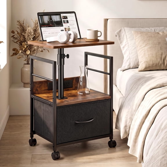 Swivel Lift Top Nightstand with Charging Station, Bedside Table