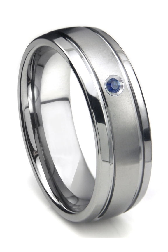 Tungsten Carbide Sapphire Newport Dome Comfort Fit Mens Wedding Band Ring Sz 8.5