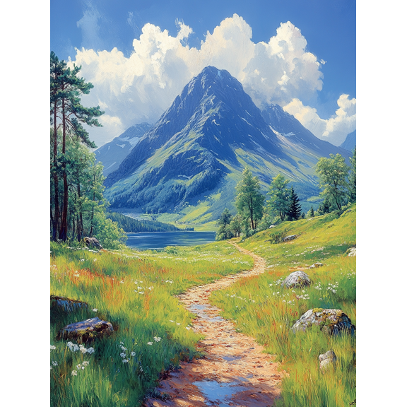 Mountain Lake Path Canvas Painting， Suitable for Living Room， Bedroom， Office， Hallway， and Hotel Decoration.