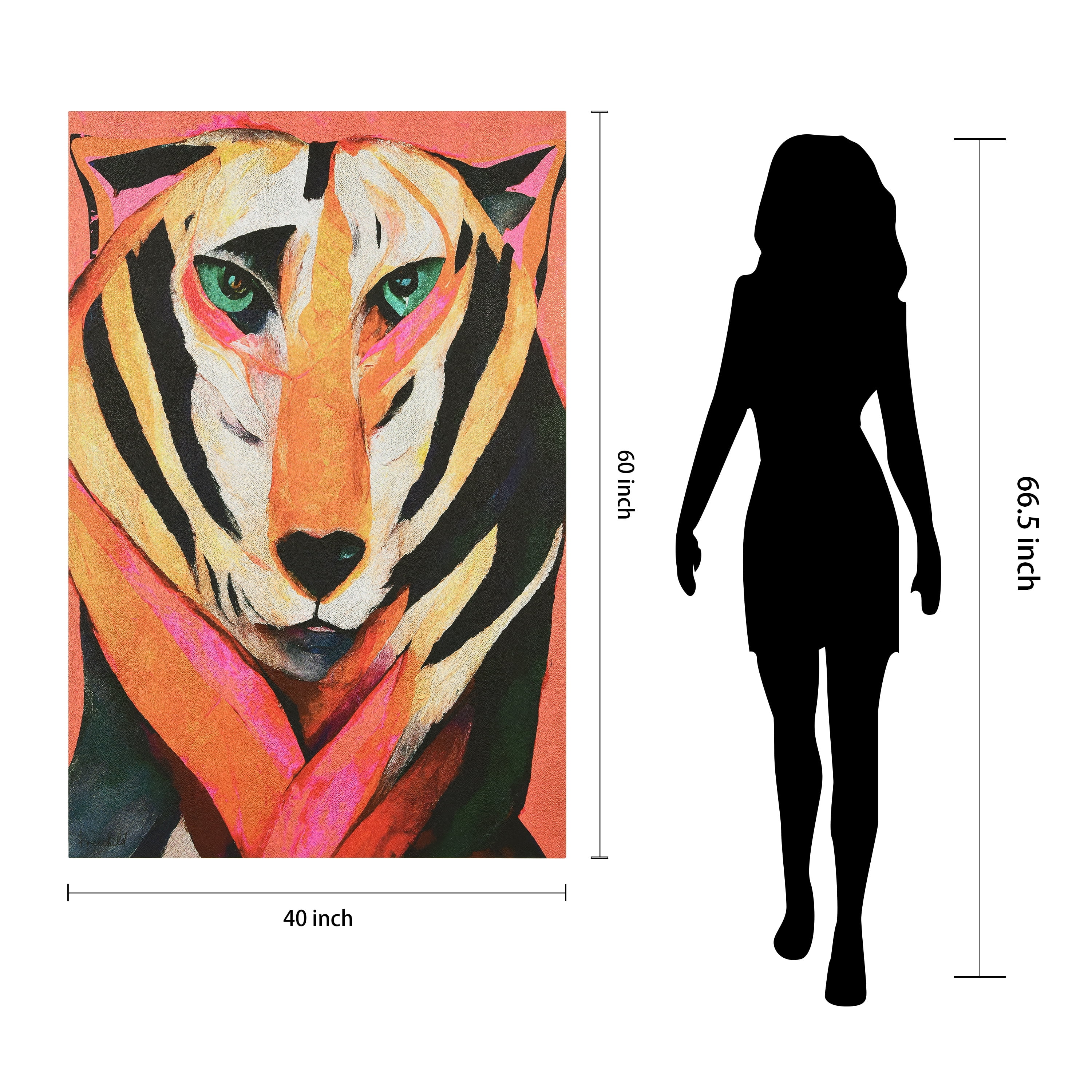 "Vibrant Majesty", Tiger Rendered on Gold Shagreen Wrapped Canvas Wall Art, sized 60"x40"