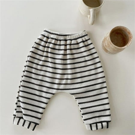 

NECHOLOGY Baby Girls Striped Cotton Autumn Long Pants Clothes Stretch Pants Black 12-18 Months