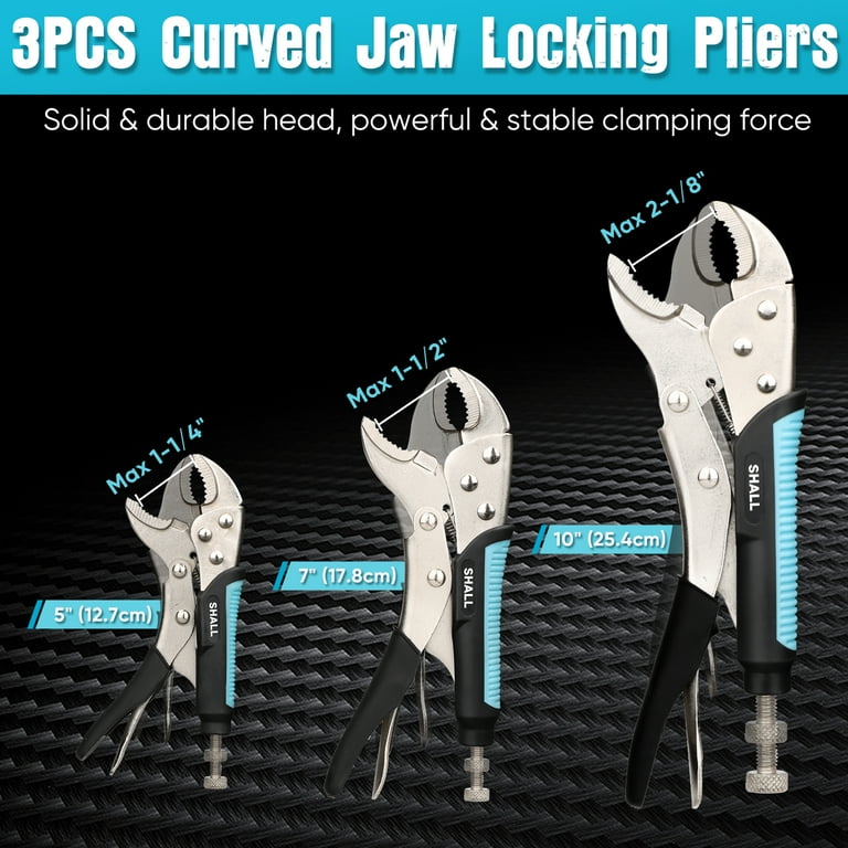 SHALL 6-Piece Locking Pliers Set with Curved Jaw, Long Nose & C