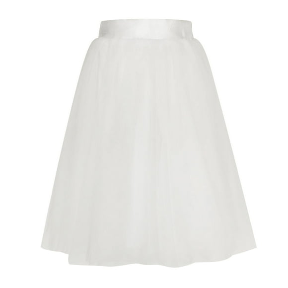 Mrat Peasant Skirts Womens Pleated Gauze Knee Length Skirt Adult Dancing Skirt Peasant Skirts S-235 White L