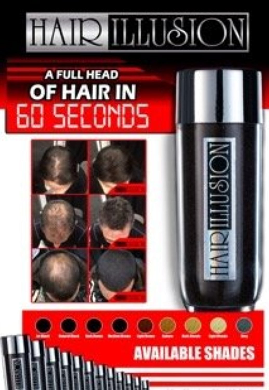HAIR ILLUSION - 100% Real Human Hair Fibers - Not Synthetic - For Men & Women, Premium Hair Building Formulation, Black - 18g