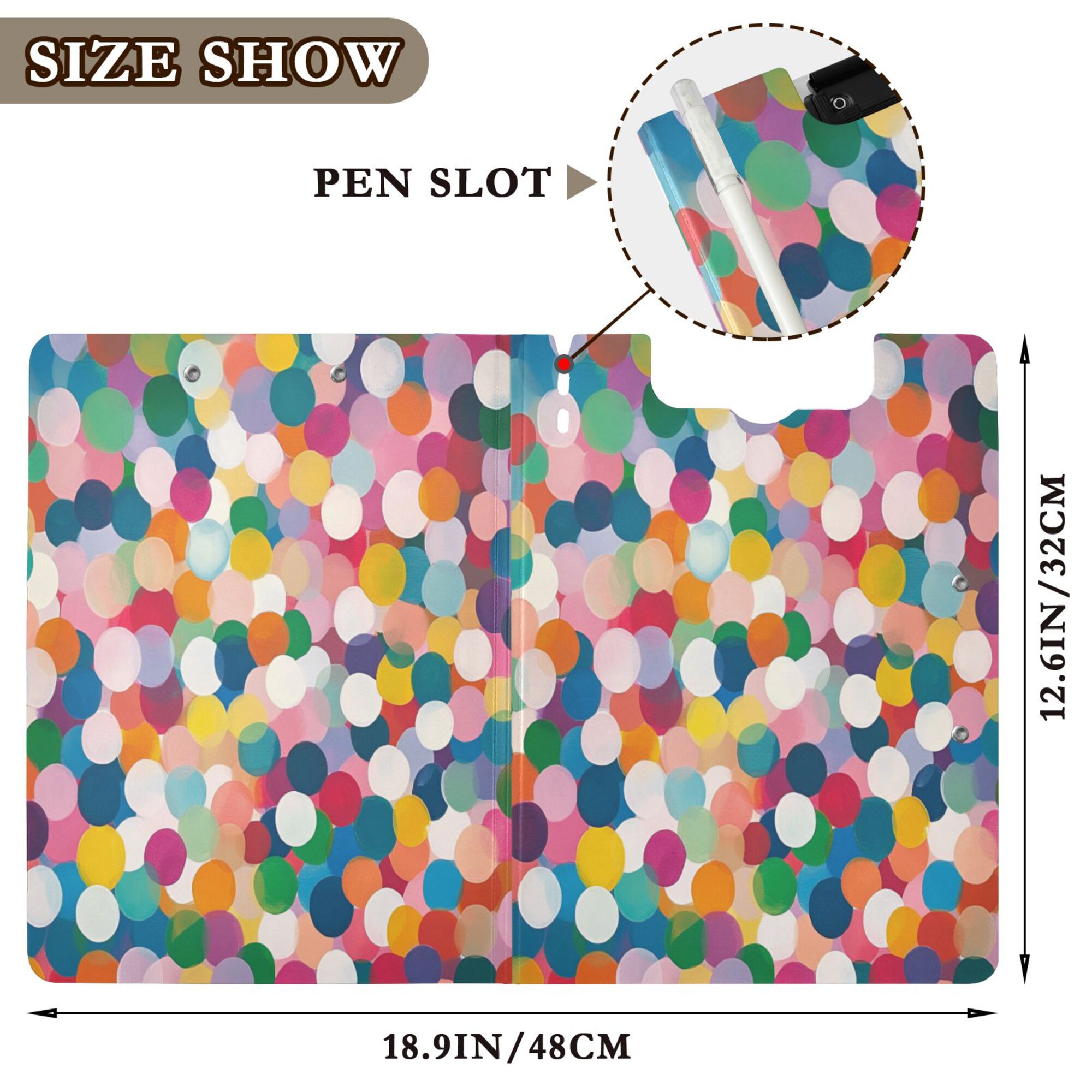 FORMRS A4 Clipboard Folder with Pen Holder Horizontal Foldable School Office Binder, Dark Colorful Circles
