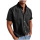 thumbnail image 2 of Blusa y camisa de manga corta con cuello vuelto para hombre, color liso, informal, holgada, con botones y bolsillo, blusa de manga corta con cuello vuelto, blusa de poliéster para hombre, 2 of 5