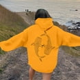 thumbnail image 2 of Fiaer Women Hoodies Long Sleeve Loose Fit Hooded Sweatsirts Drawstring Ocean Theme Graphic Pocket Tops Yellow XL, 2 of 6