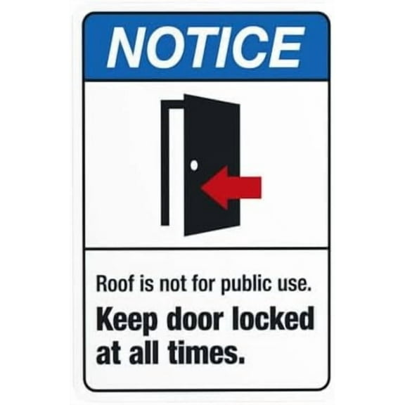 Roof Is Not For Public Use Keep Door Locked At All Times Warning Sign, Door Metal Signs for Business Home Outdoor Indoor Garage Street Wall Caution Custom Decor 8 x 12 Inch