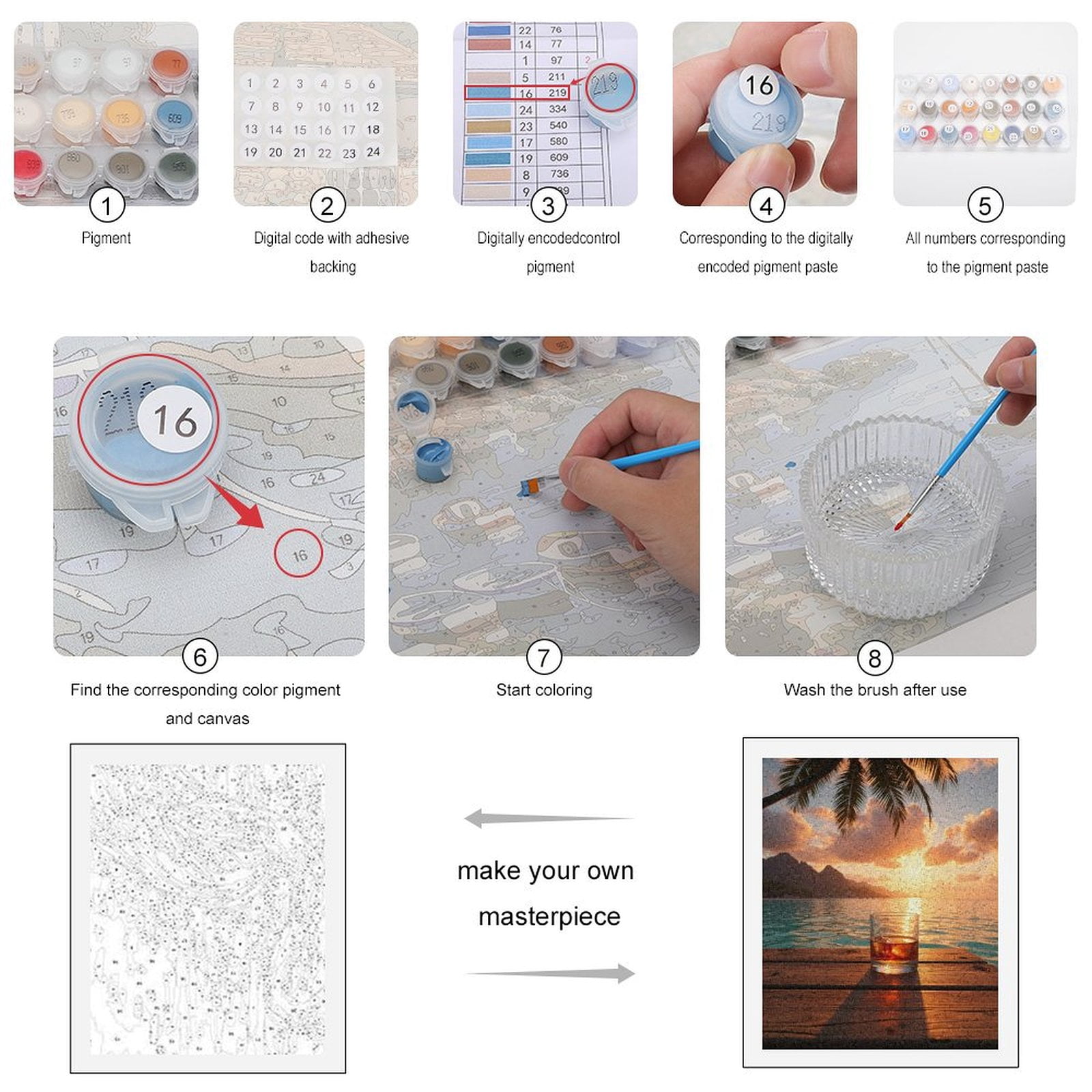 Paint By Numbers Kit for Adults Beginner - DIY Sunset Ocean Whiskey Glass View Canvas Painting Kits for Adults, Frameless Paint By Number for Adults for Home Wall Decor 16x20 Inch