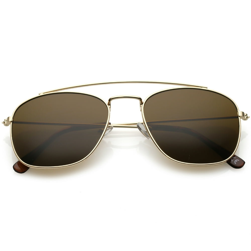 sunglass.la - Classic Metal Square Lens Aviator Sunglasses Curved ...