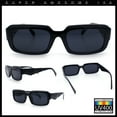 thumbnail image 3 of Womens Narrow Rectangle Mod Luxury Geometric Bevel Cut Arm Sunglasses All Black, 3 of 8
