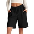 thumbnail image 3 of Womens Summer Shorts with Pockets Elastic Waisted Drawstring Sweatshorts Loose Casual Lounge Long Shorts (XL, Black), 3 of 6