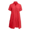 thumbnail image 4 of JBXKXYW Dresses for Women 2024 Women's Loose Solid Color Lapel Casual Short Sleeved Cotton Linen Dress Dresses Maxi Dress Dressess (Red,XXXXXL), 4 of 4