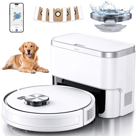 Teendow Robot Vacuum and Mop 11500pa Suction Robotic Cleaner with 85 Days Self Empty Station and Laser Home Mapping Pet Friendly Anti-Tangle