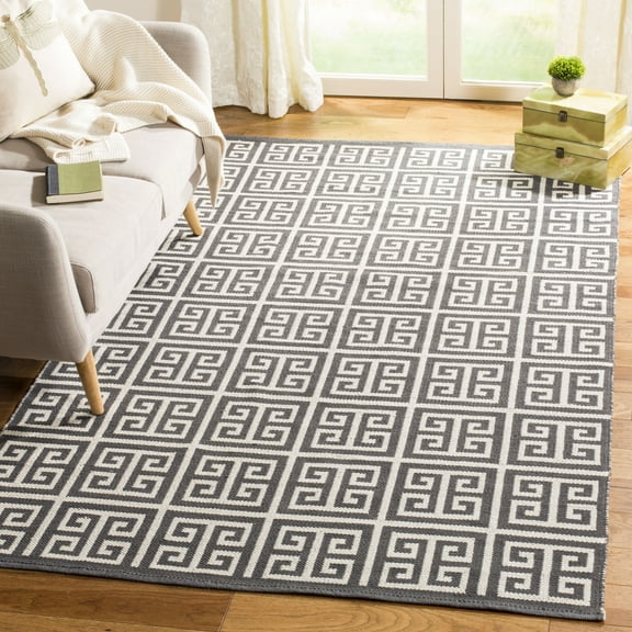 SAFAVIEH Montauk Alicia Geometric Cotton Area Rug, Dark Grey/Ivory, 3' x 5'