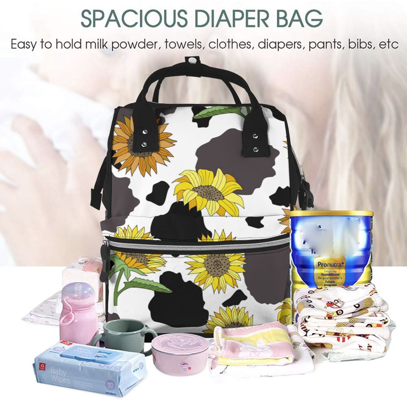 Ratiio Sunflowers Country Mummy Backpack - Waterproof Twill Canvas, Large Capacity Diaper Bag with Multiple Pockets and Adjustable Straps